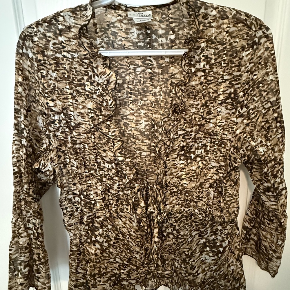 Vintage ladies Kim Rogers Brown and Cream Patterned Blouse